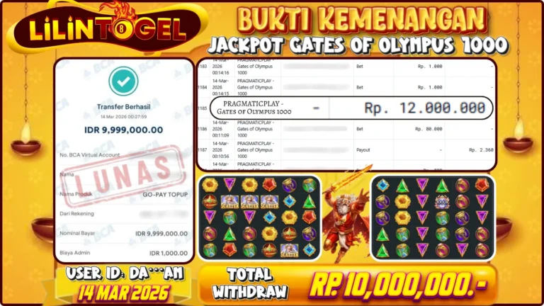 BUKTI WITHDRAW LILINTOGEL KEMENANGAN JACKPOT DI GATES OF OLYMPUS 1000 14 MARET 2026